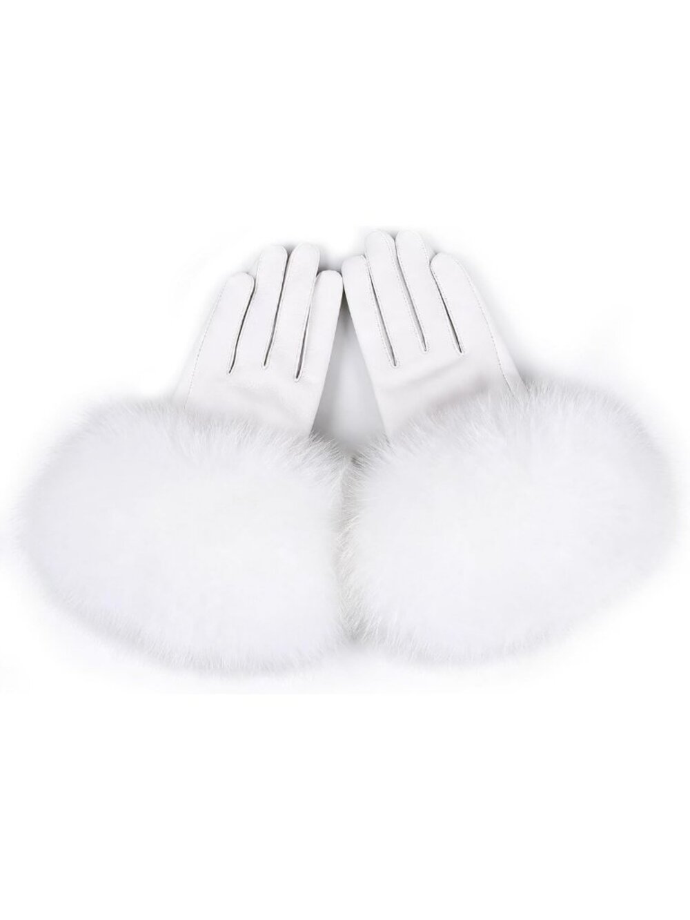 Warm Winter Lambskin Leather Gloves with Fox Fur Trim & Velvet Lining - Stylish